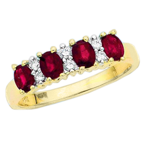 10K Yellow Gold 0.11 ct. Diamond with Alternating 1 1/5 ct. Ruby Ring