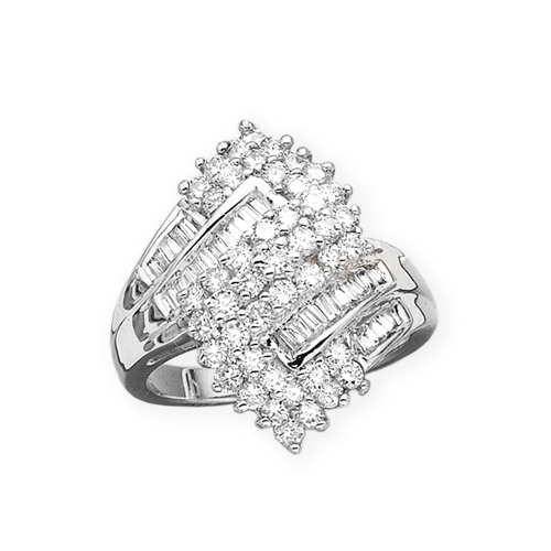 14K White Gold 1 1/2 ct. Round and Baguette Cut Diamond Ring