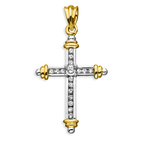 10K Two Tone Gold 1/4 ct. Diamond Cross Pendant with Chain