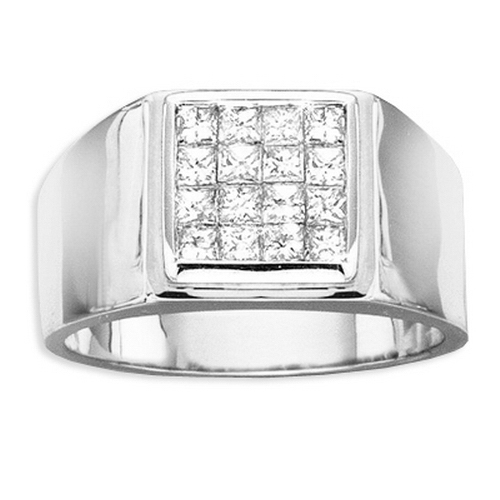 14K White Gold 1 ct. Princess Cut Diamond Men