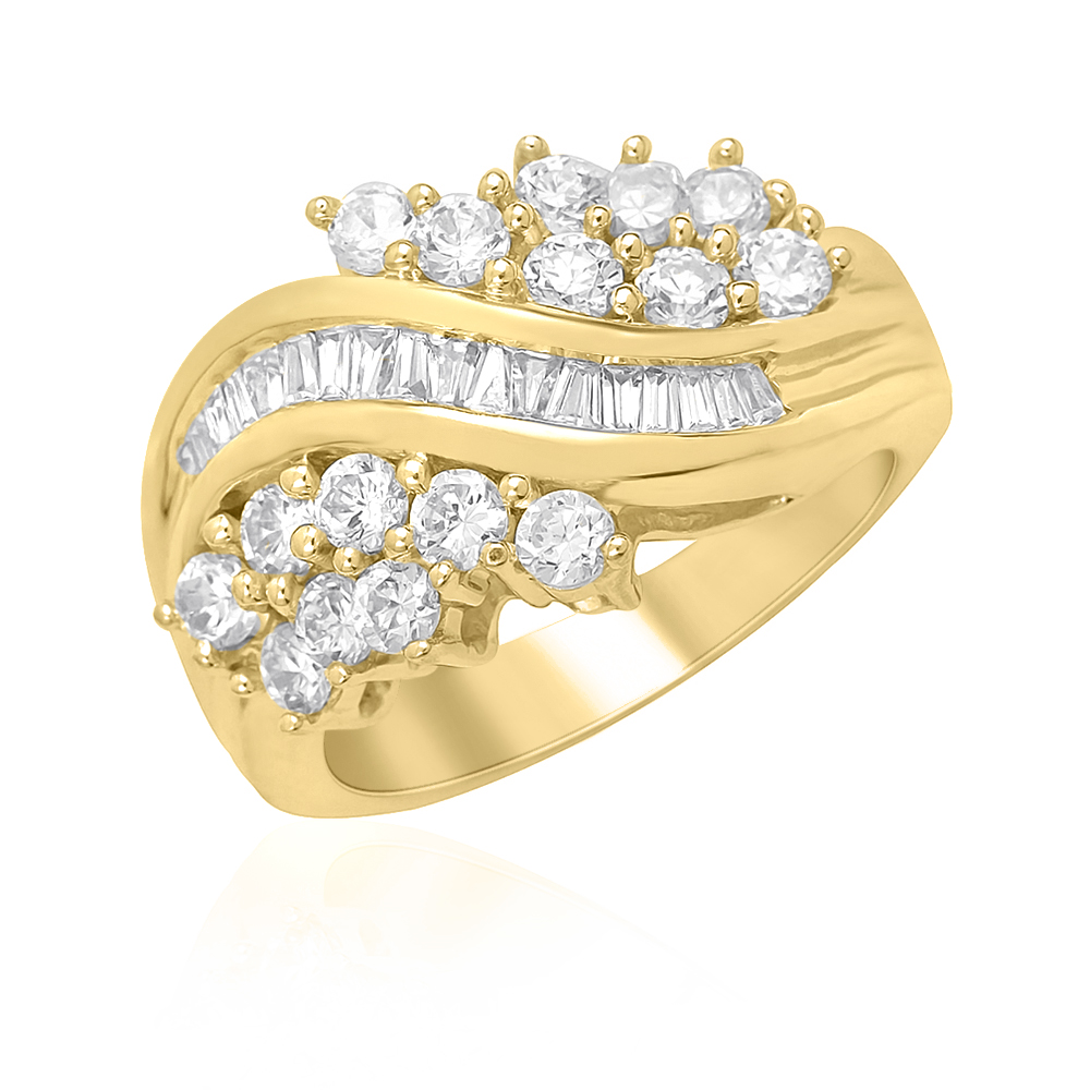 14K Yellow Gold 1 1/2 ct. Round and Baguette Cut Diamond Ring