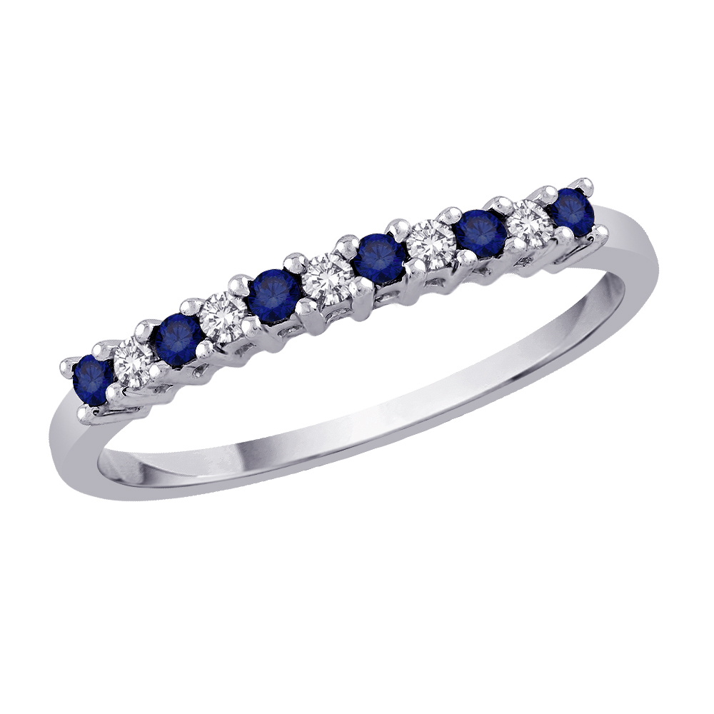 10K White Gold 0.13 ct. Diamond with Alternating 1/5 ct. Sapphire Anniversary Ring