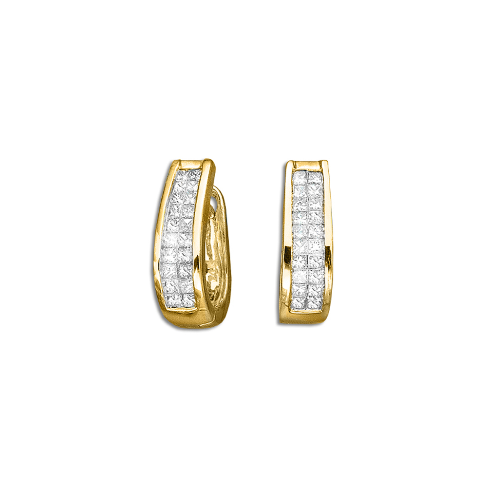 14K Yellow Gold 1 ct. Princess Cut Diamond Huggie Earrings
