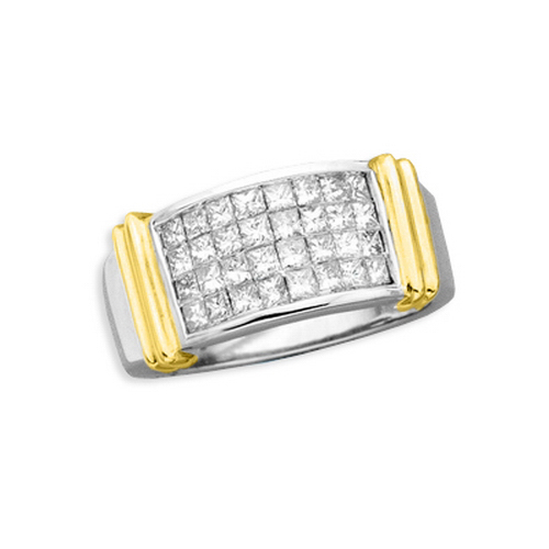 14K Two Tone Gold 1 ct. Four Row Princess Cut Diamond Ring