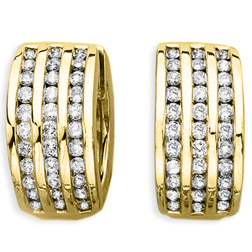 10K Yellow Gold 1 ct. Diamond "Three Row" Huggie Earrings