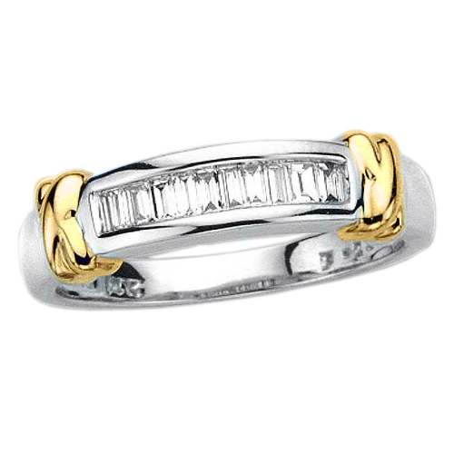14K Two Tone Gold 1/4 ct. Baguette Cut Diamond Wedding Band (Highest Quality)