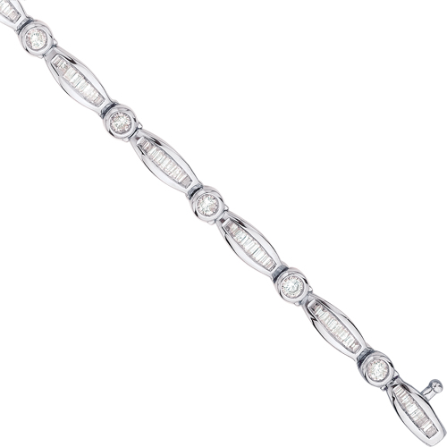 14K White Gold 2 ct. Round and Baguette Cut Diamond Tennis Bracelet