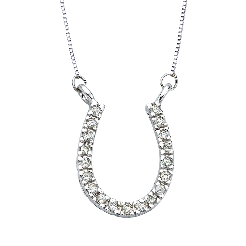 10K White Gold 1/4 ct. Diamond "Horse Shoe" Pendant with Chain 