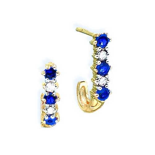 10K Yellow Gold 0.06 ct. Diamond with Alternating 3/8 ct. Sapphire J-Hoop Earrings