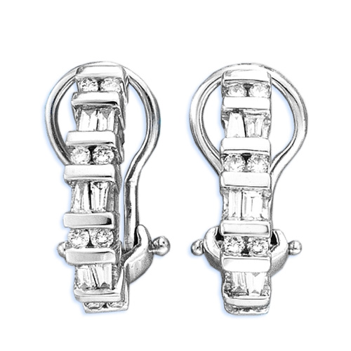 14K White Gold 1/2 ct. Round and Baguette Cut Diamond Earrings