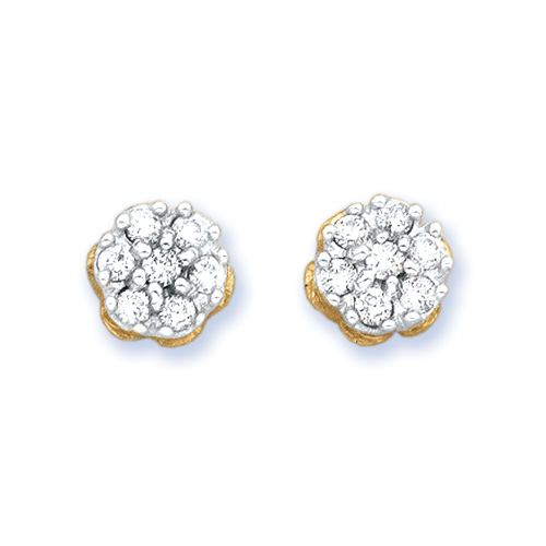 10K Yellow Gold 1/4 ct. Diamond Cluster Earrings