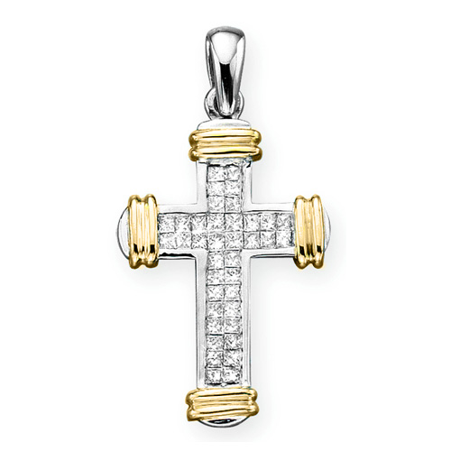 14K Two Tone Gold 5/8 ct. Diamond Cross Pendant with Chain