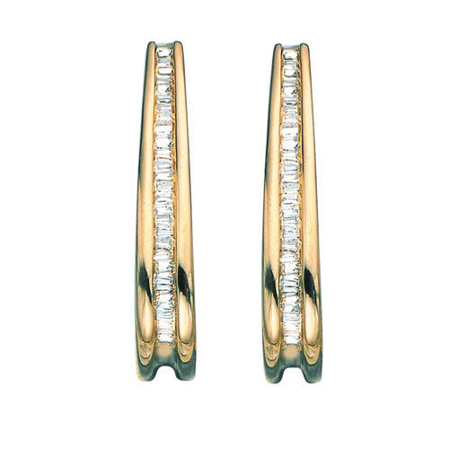 14K Yellow Gold 3/4 ct. Diamond Baguette Cut J-Hoop Earrings