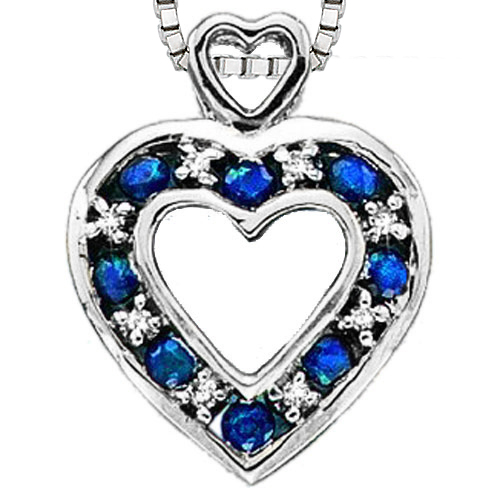 10K White Gold 0.05 ct. Diamond and 1/3 ct. Sapphire Heart Pendant with Chain