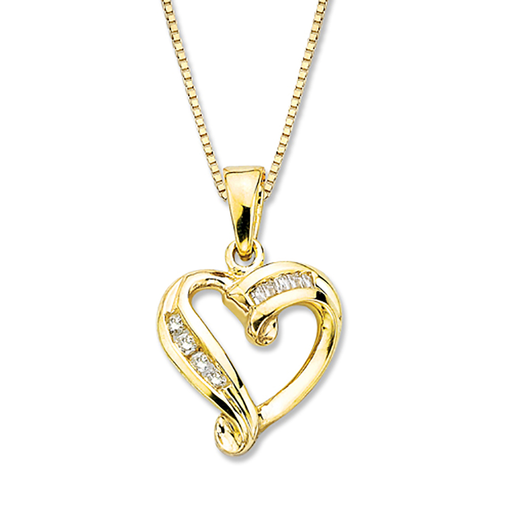 10K Yellow Gold 1/10 ct. Diamond Heart Pendant with Chain