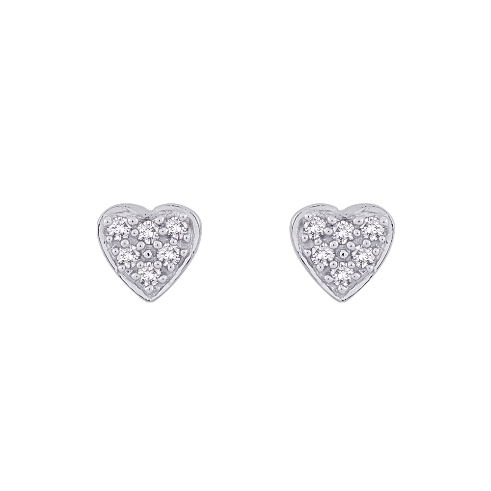 14K White Gold 0.12 ct. Diamond Heart Earrings (Highest Quality)