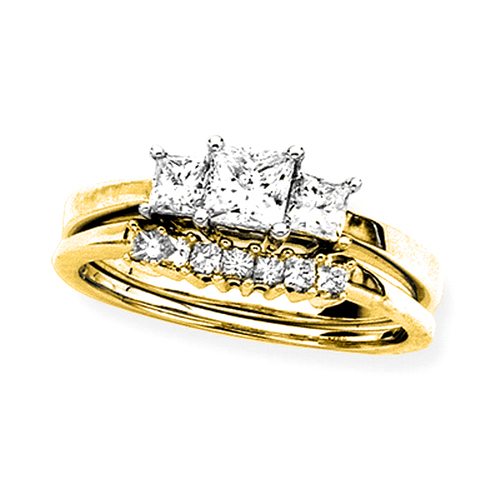 14K Yellow Gold 1 ct. Round and Princess Cut Diamond Engagement Set