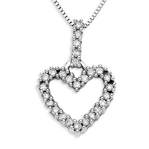 14K White Gold 1/4 ct. Diamond Heart Pendant with Chain