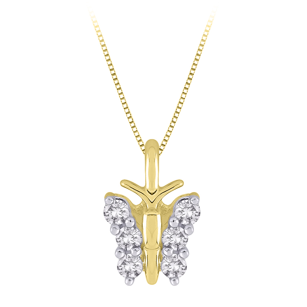 14K Yellow Gold 0.15 ct. Diamond Butterfly Pendant with Chain