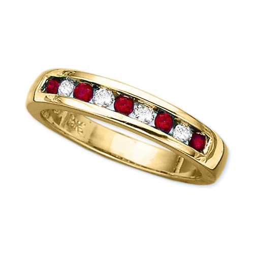 14K Yellow Gold 0.14 ct. Diamond and 1/3 ct. Ruby Wedding Band
