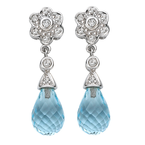 10K White Gold 1/5 ct. Diamond and 10 ct. Blue Topaz Drop Earrings