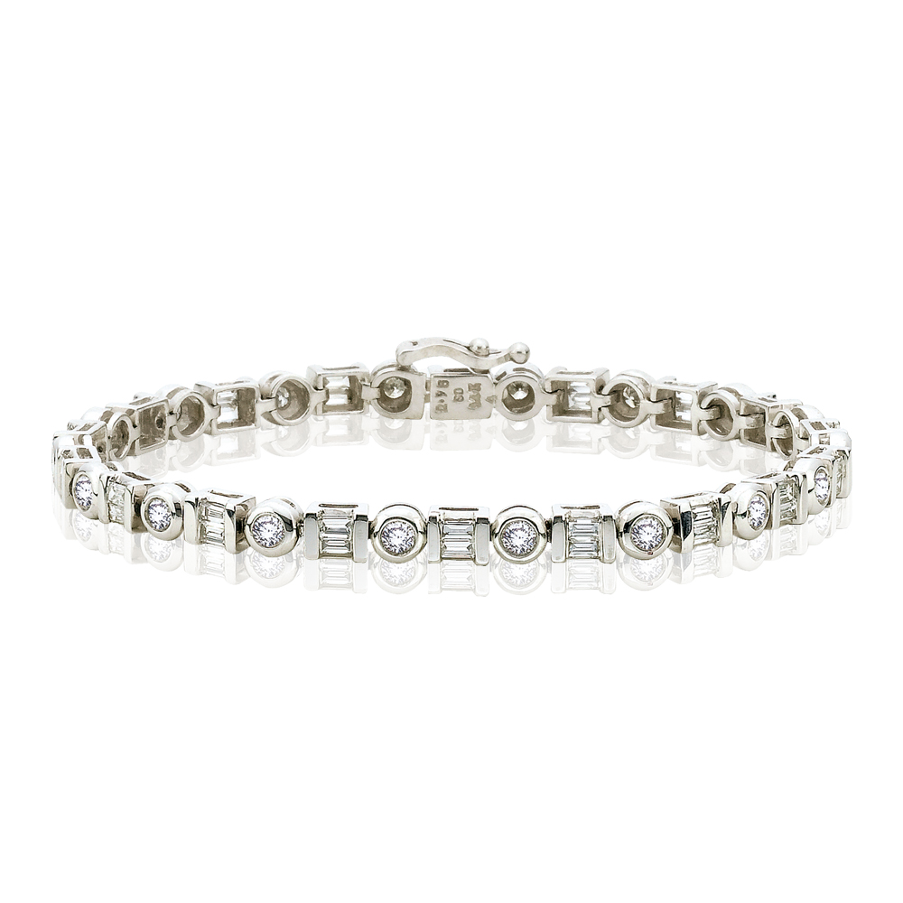14K White Gold 3 1/2 ct. Round and Baguette Cut Diamond Tennis Bracelet (8")