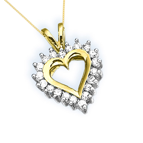 14K Yellow Gold 1/4 ct. Diamond Heart Pendant with Chain (Highest Quality)