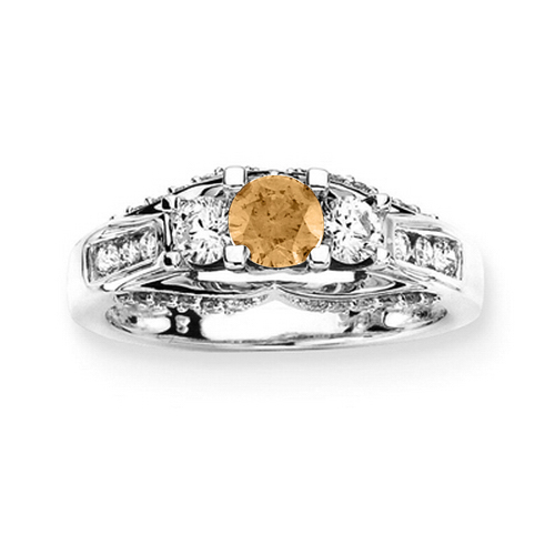 3 Diamond Engagement Ring 1 ct. in 14K White Gold with Orange Center Diamond