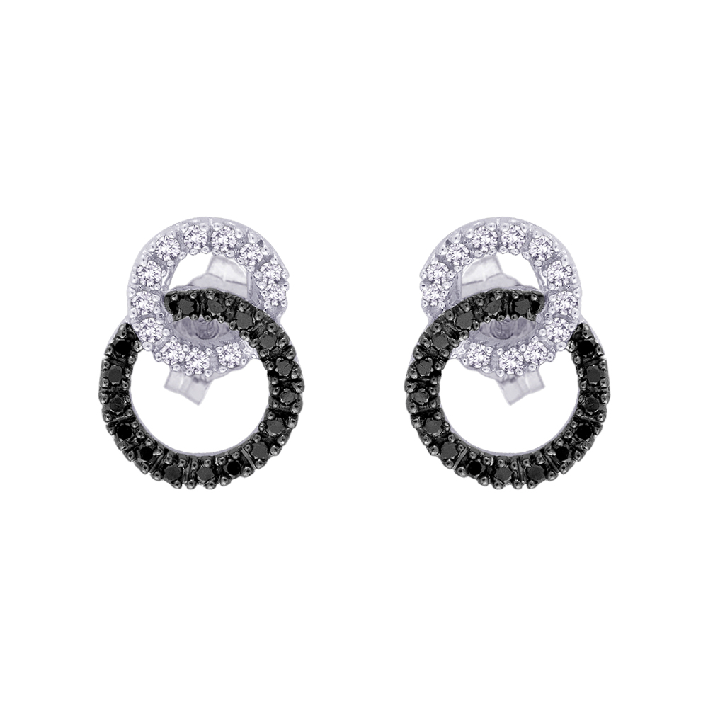 14K White Gold 1/4 ct. Black and White Diamond Interlock Earrings