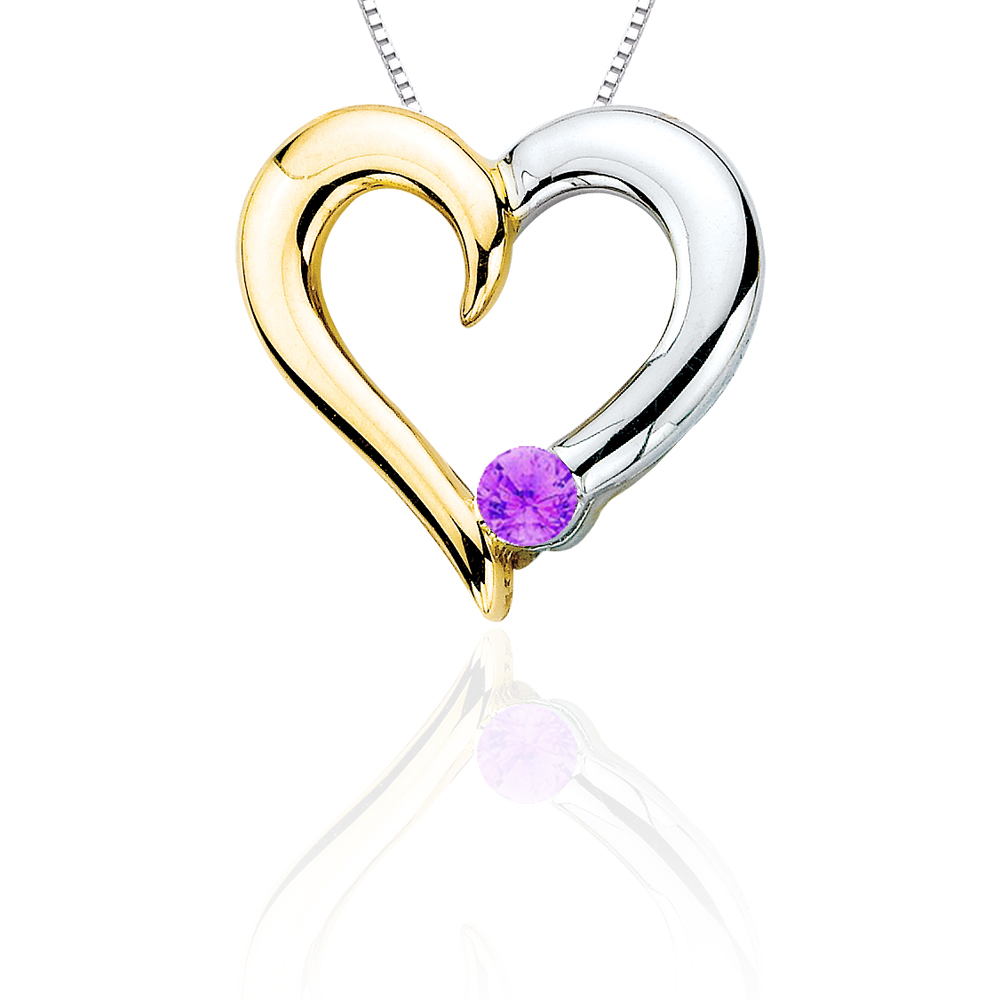 10K Two Tone Gold 0.14 ct. Pink Tourmaline Heart Pendant with Chain