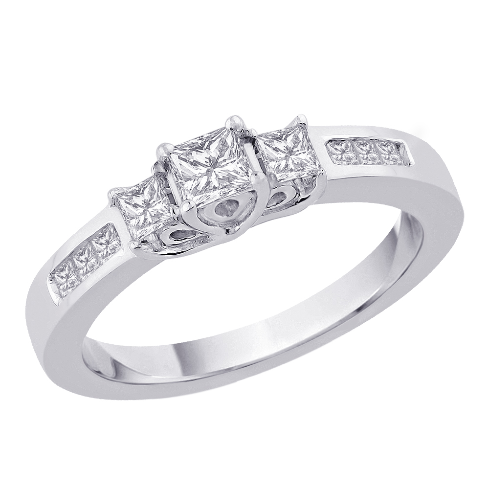 3 Diamond Princess Cut Ring 1 ct. in 14K White Gold