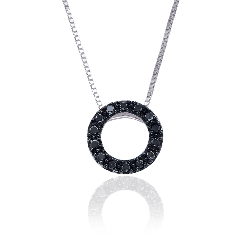 10K White Gold 1/10 ct. Black Diamond Circle Pendant with Chain