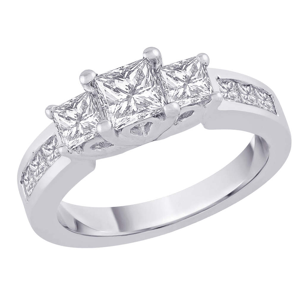 3 Diamond Princess Cut Anniversary Ring 1/2 ct. in 14K White Gold