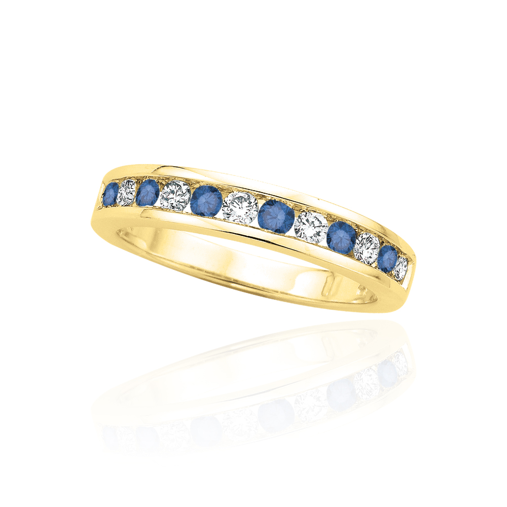 14K Yellow Gold 1/2 ct. Alternating Blue and White Diamond Wedding Band