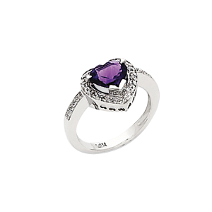 14K White Gold 0.12 ct. Diamond and 1 2/3 ct. Heart Shaped Amethyst Ring