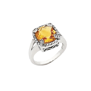 14K White Gold 0.15 ct. Diamond with 3 5/8 ct. Citrine Ring