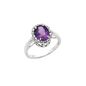 14K White Gold 1/4 ct. Diamond and 1 3/4 ct. Oval Shaped Amethyst Ring