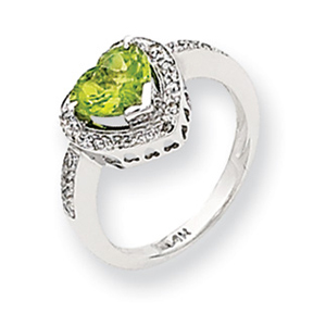 14K White Gold 0.12 ct. Diamond and 3 ct. Heart Shaped Peridot Ring