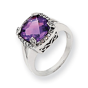 14K White Gold 0.15 ct. Diamond and 4 ct. Amethyst Ring