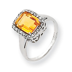 14K White Gold 1/4 ct. Diamond and 2 ct. Citrine Ring