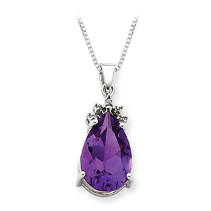 14K White Gold 0.02 ct. Diamond and 3 3/8 ct. Amethyst Pendant with Chain