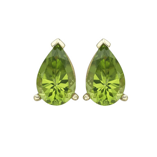 14K Yellow Gold 6 x 9 MM Teardrop Shaped Peridot Earring Studs