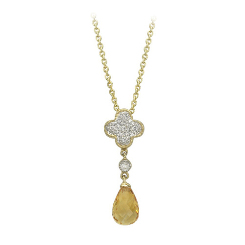 14K Yellow Gold 0.05 ct. Diamond and 1 1/3 ct. Citrine Necklace - 16''