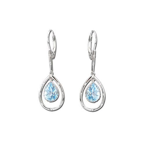 14K White Gold 0.08 ct. Diamond and 3 ct. Teardrop Shaped Blue Topaz Fashion Earrings