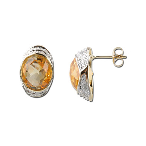 14K Yellow Gold 0.13 ct. Diamond and 9 5/8 ct. Citrine Fashion Earrings
