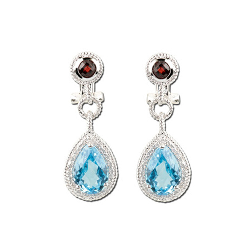 14K White Gold 1/5 ct. Diamond and 7 7/8 ct. Blue Topaz with 7/8 ct. Garnet Fashion Earrings