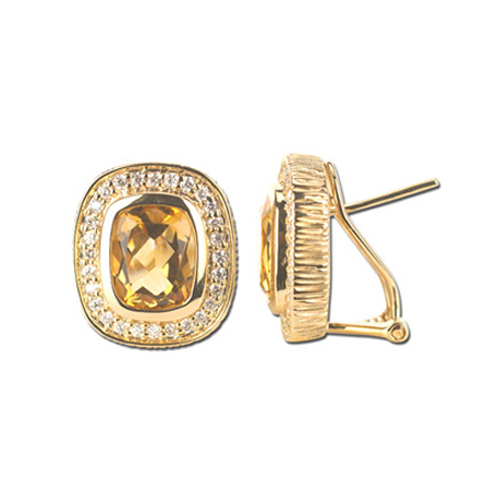 14K Yellow Gold 5/8 ct. Diamond and 4 1/3 ct. Cushion Cut Citrine Fashion Earrings
