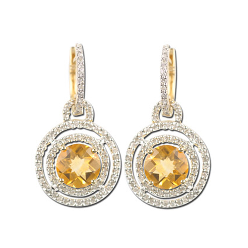 14K Yellow Gold 3/4 ct. Diamond and 3 1/2 ct. Citrine Fashion Earrings