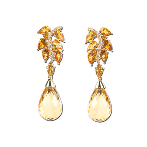 14K Yellow Gold 1/10 ct. Diamond and 22 5/8 ct. Citrine Drop Earrings