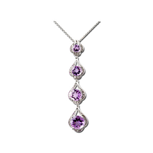 14K White Gold 0.07 ct. Diamond and 2 1/2 ct. Amethyst Necklace - 16